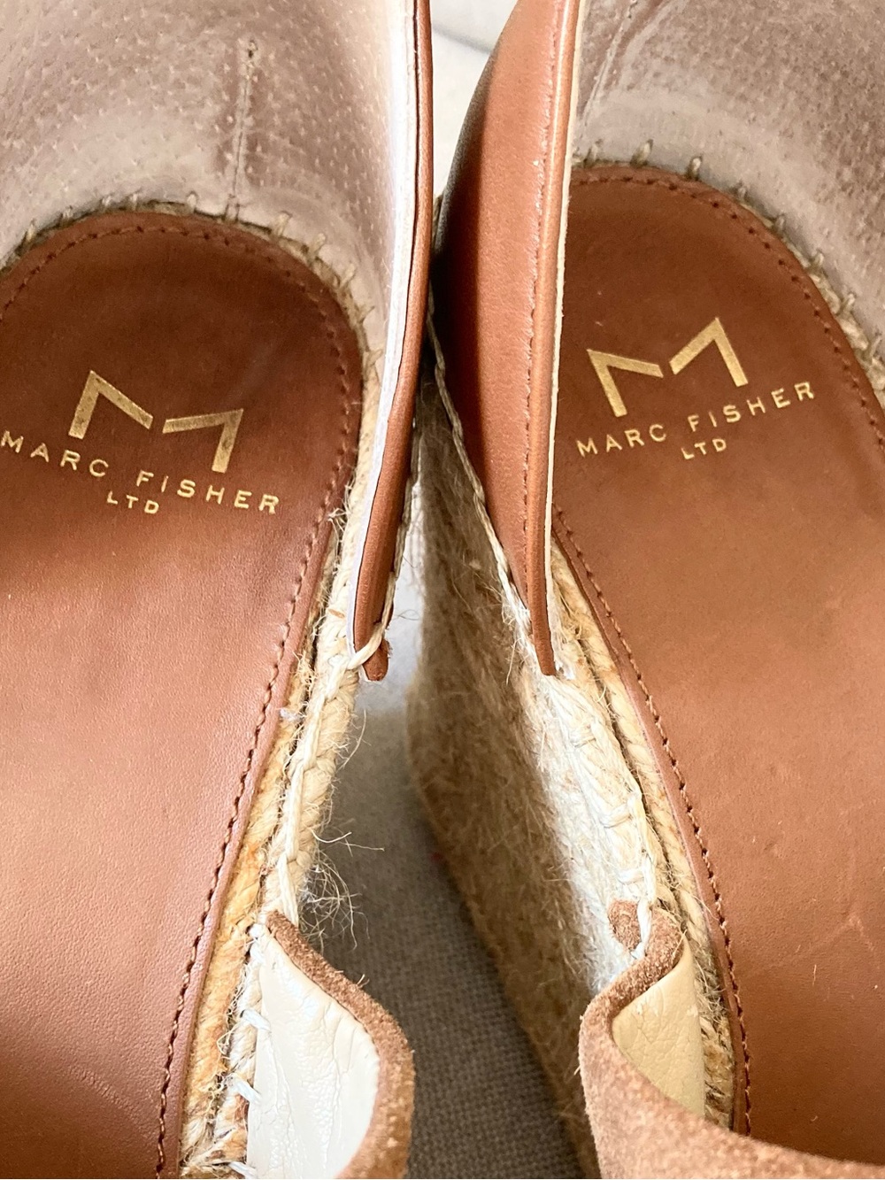Marc Fisher LTD Adalyn Cognac Suede Leather Espadrille Platform Wedge Sandal 7.5 - Picture 7 of 10